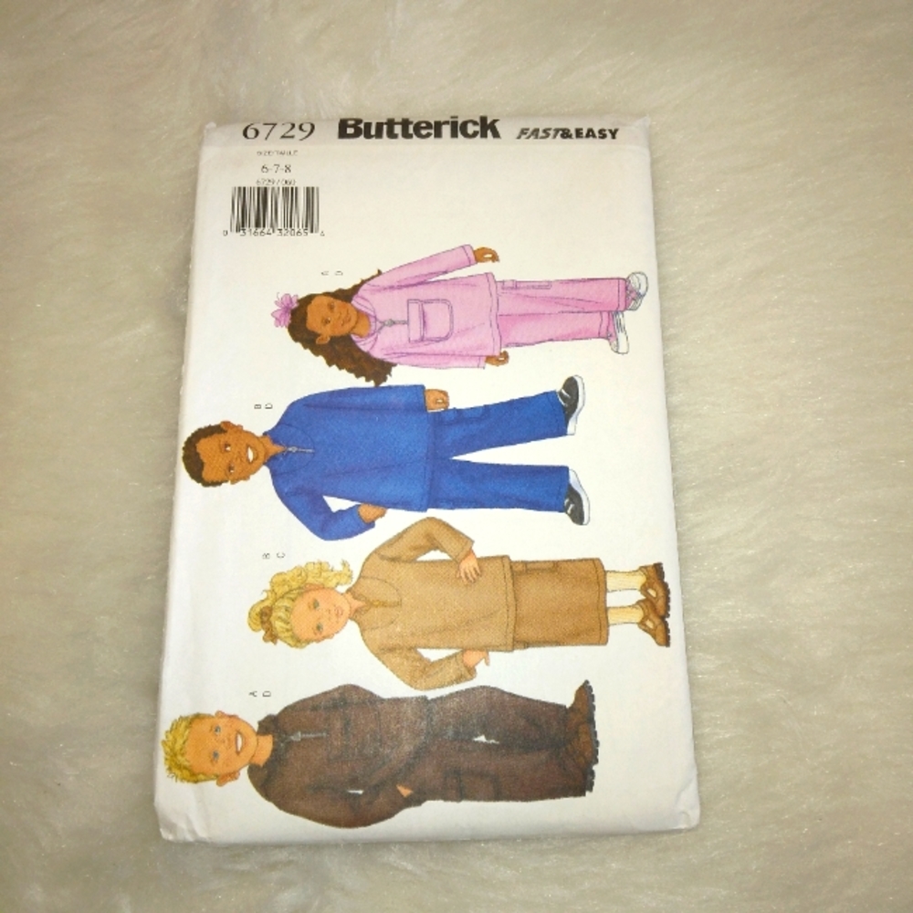 BUTTERICK 6729 Sz 6-7-8 Children's very easy outfits,  top, pants, skirt